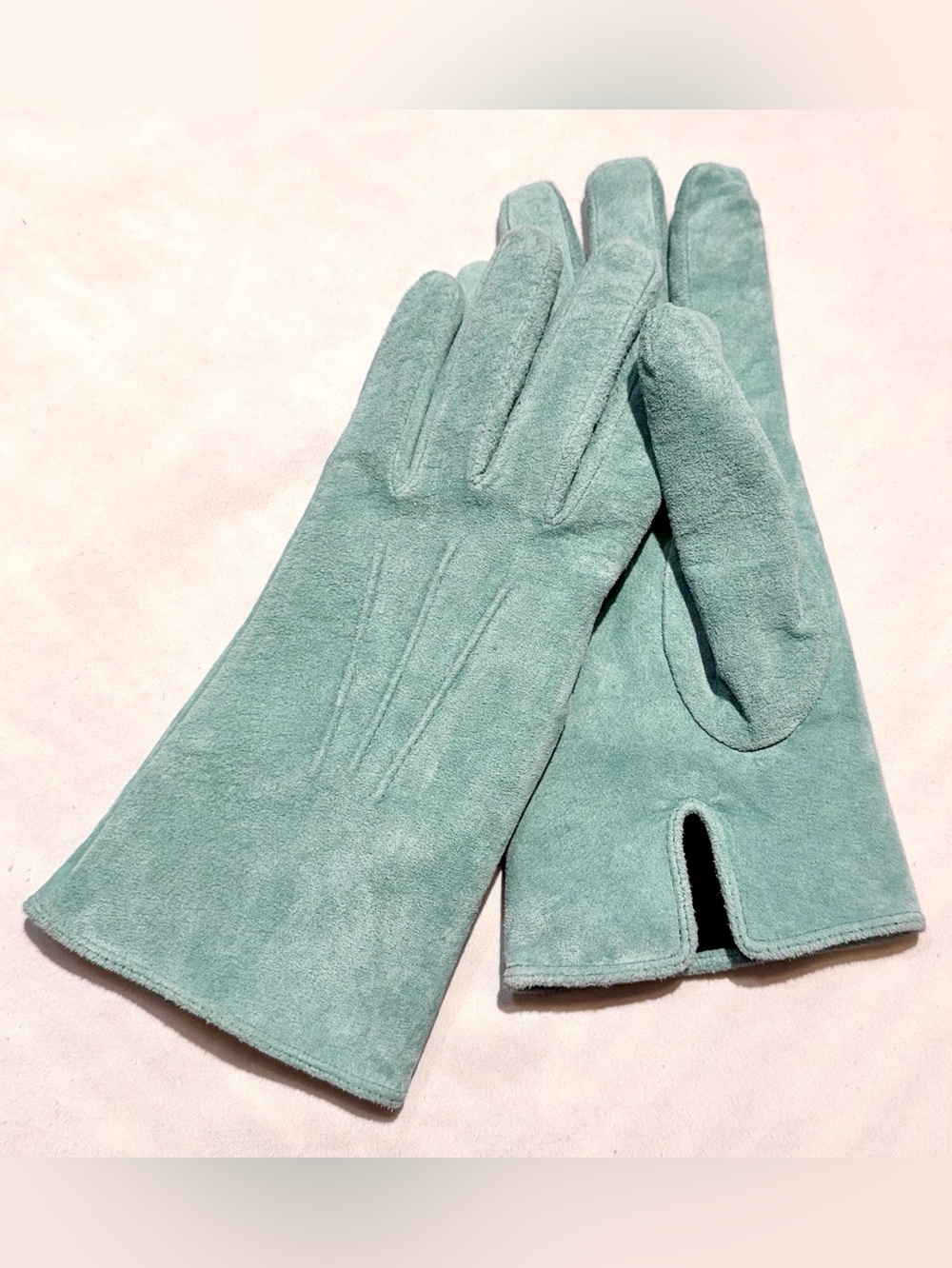 Pale Frosty Turquoise Suede Gloves